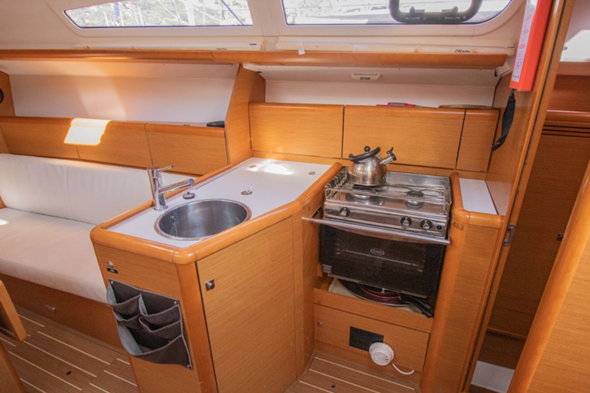 Galley of Nevena, a Jeanneau Sun Odyssey 33i sailboat at Pylaros Municipal Unit, Greece