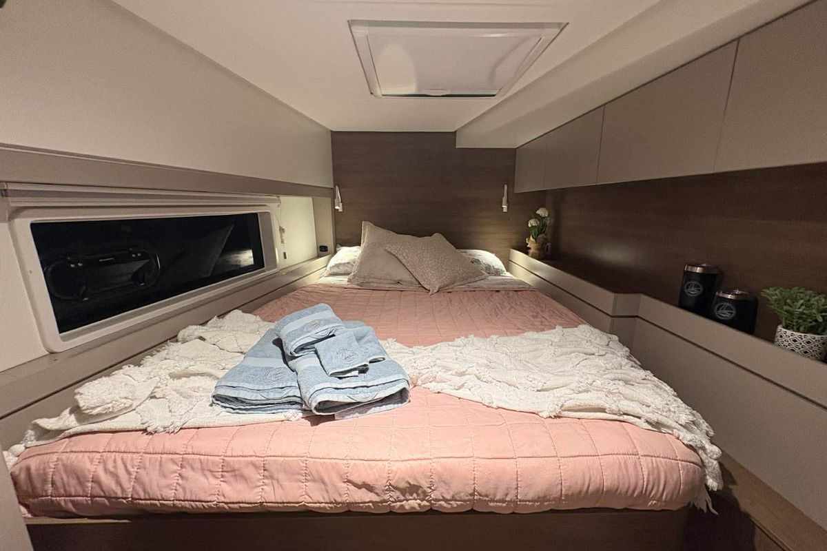 Cabin on Jackalope, a Bali 4.4 catamaran at Nassau, Bahamas