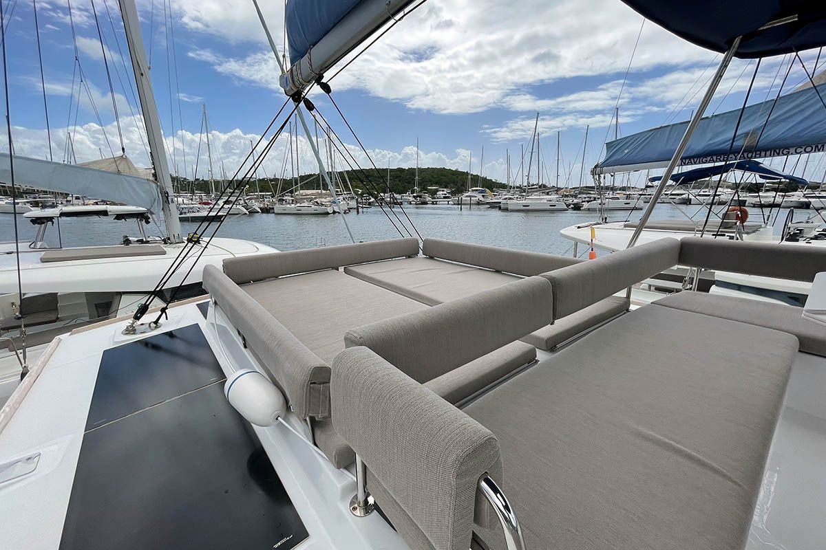 Deck of Seven Stars BVI, a Bali 4.8 catamaran at Road Town, British Virgin Islands