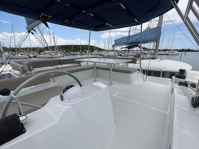Cockpit of Seven Stars BVI, a Bali 4.8 catamaran at Road Town, British Virgin Islands
