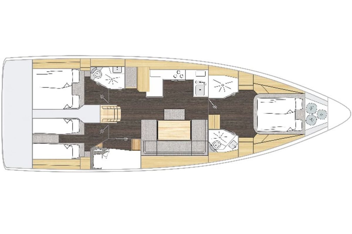 Floor plan of TOPAZ, a Bavaria C46 sailboat at es Jonquet, Spain