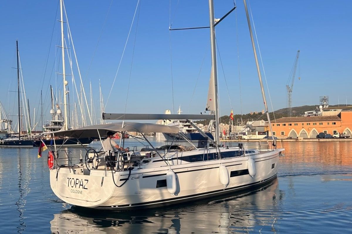 Exterior view of TOPAZ, a Bavaria C46 sailboat at es Jonquet, Spain