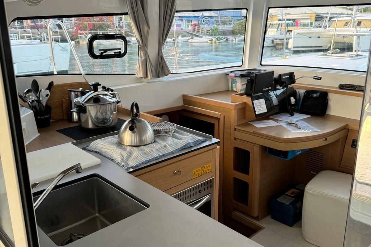 Galley of STAR IV, a Excess 12 catamaran at Alameda, United States