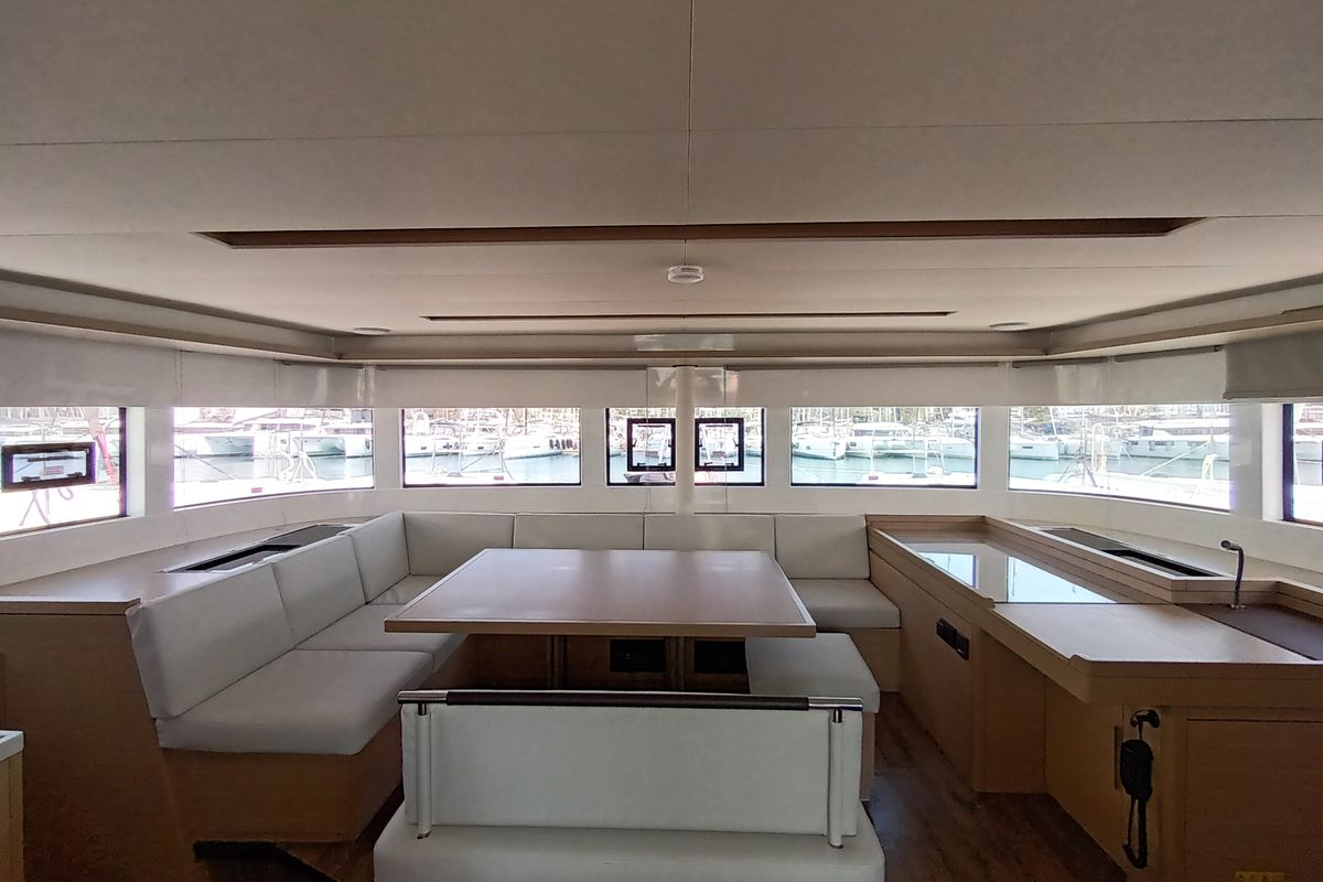 Salon of Achilleas, a Lagoon 51 Iconic catamaran at Athens, Greece