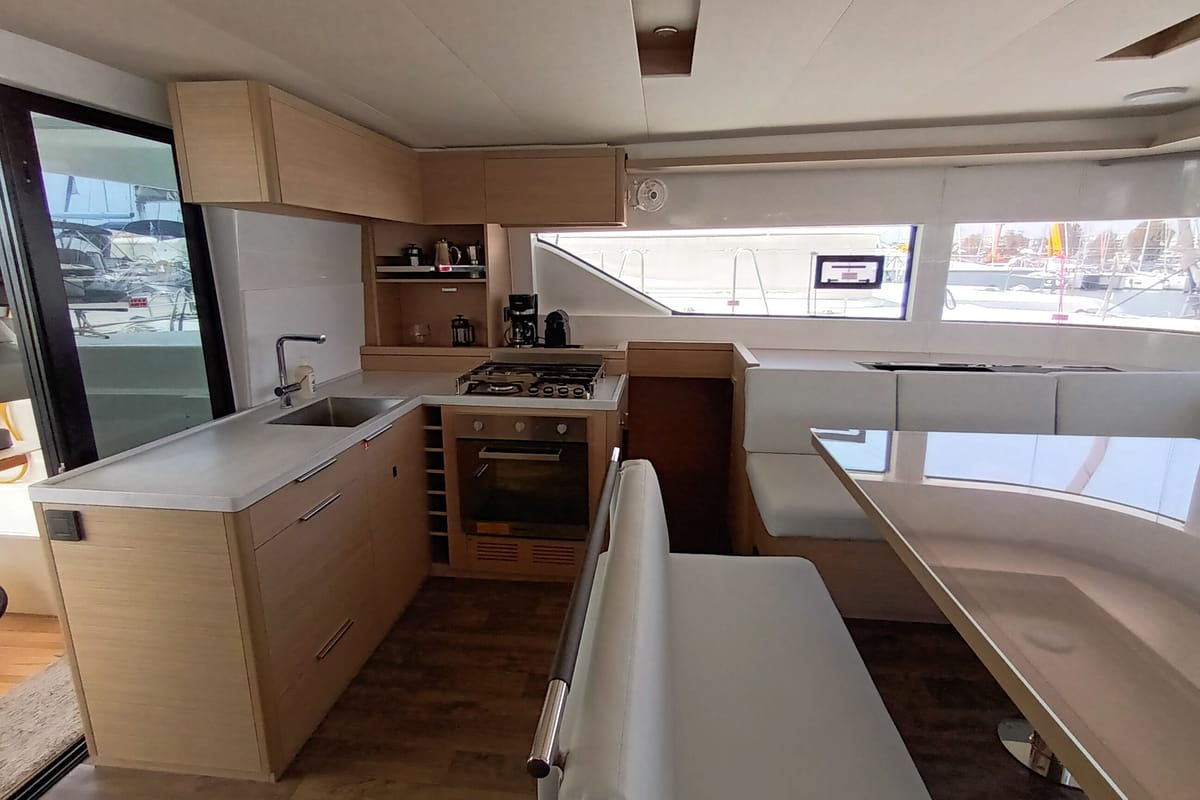 Galley of Achilleas, a Lagoon 51 Iconic catamaran at Athens, Greece