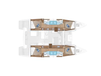 Floor plan of Waikiki, a Lagoon 46 catamaran at Olbia, Italy