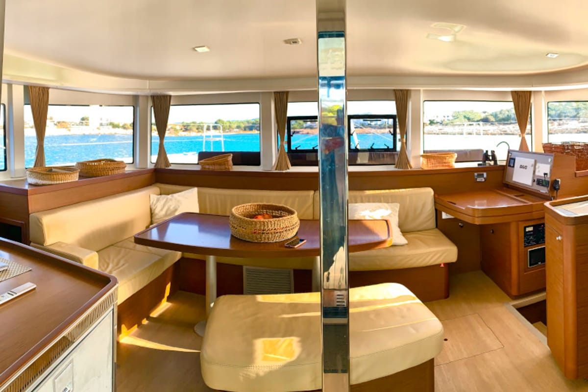 Salon of PASCAL, a Lagoon 42 catamaran at Sant Antoni de Portmany, Spain