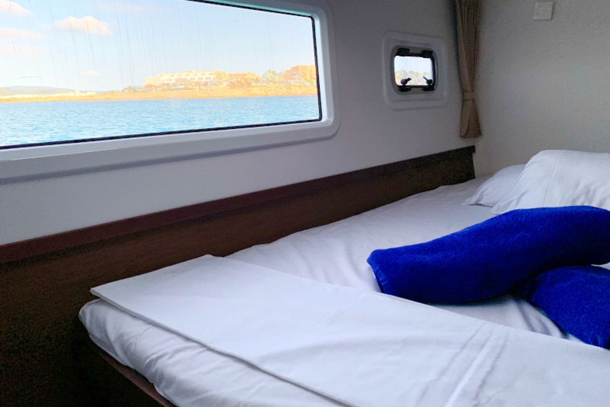 Cabin on PASCAL, a Lagoon 42 catamaran at Sant Antoni de Portmany, Spain