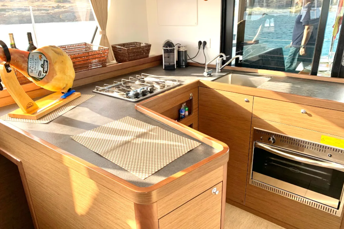 Galley of PASCAL, a Lagoon 42 catamaran at Sant Antoni de Portmany, Spain