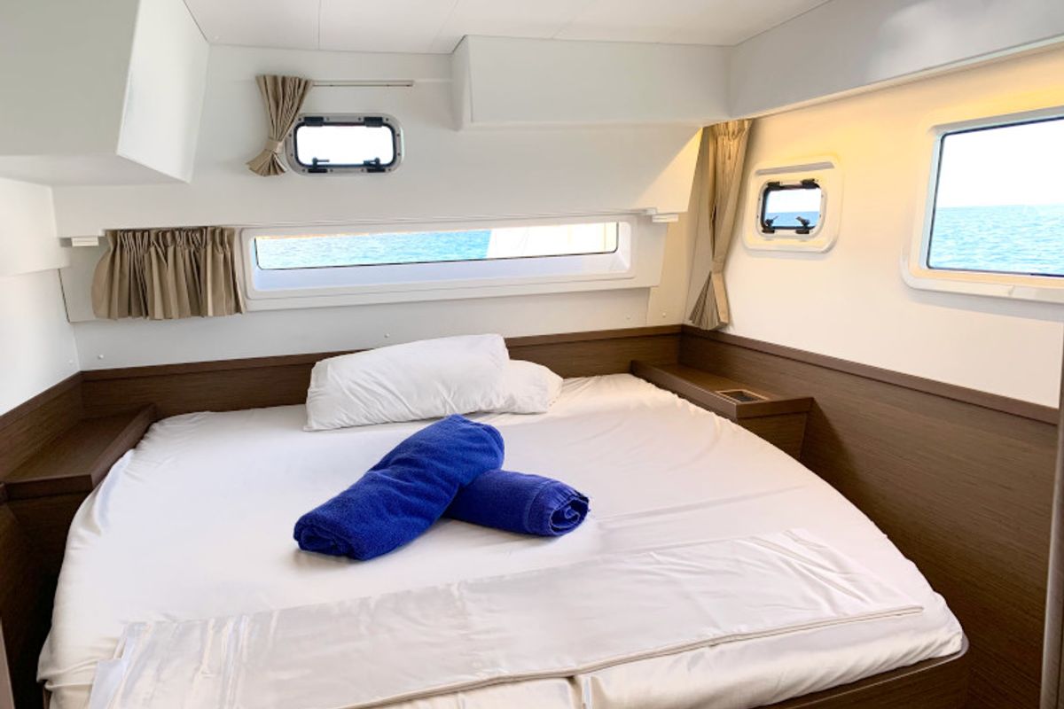 Cabin on PASCAL, a Lagoon 42 catamaran at Sant Antoni de Portmany, Spain