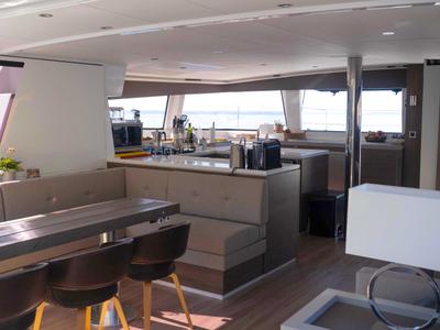 Salon of MIM OCEAN 1, a Bali 5.4 catamaran at Sitges, Spain