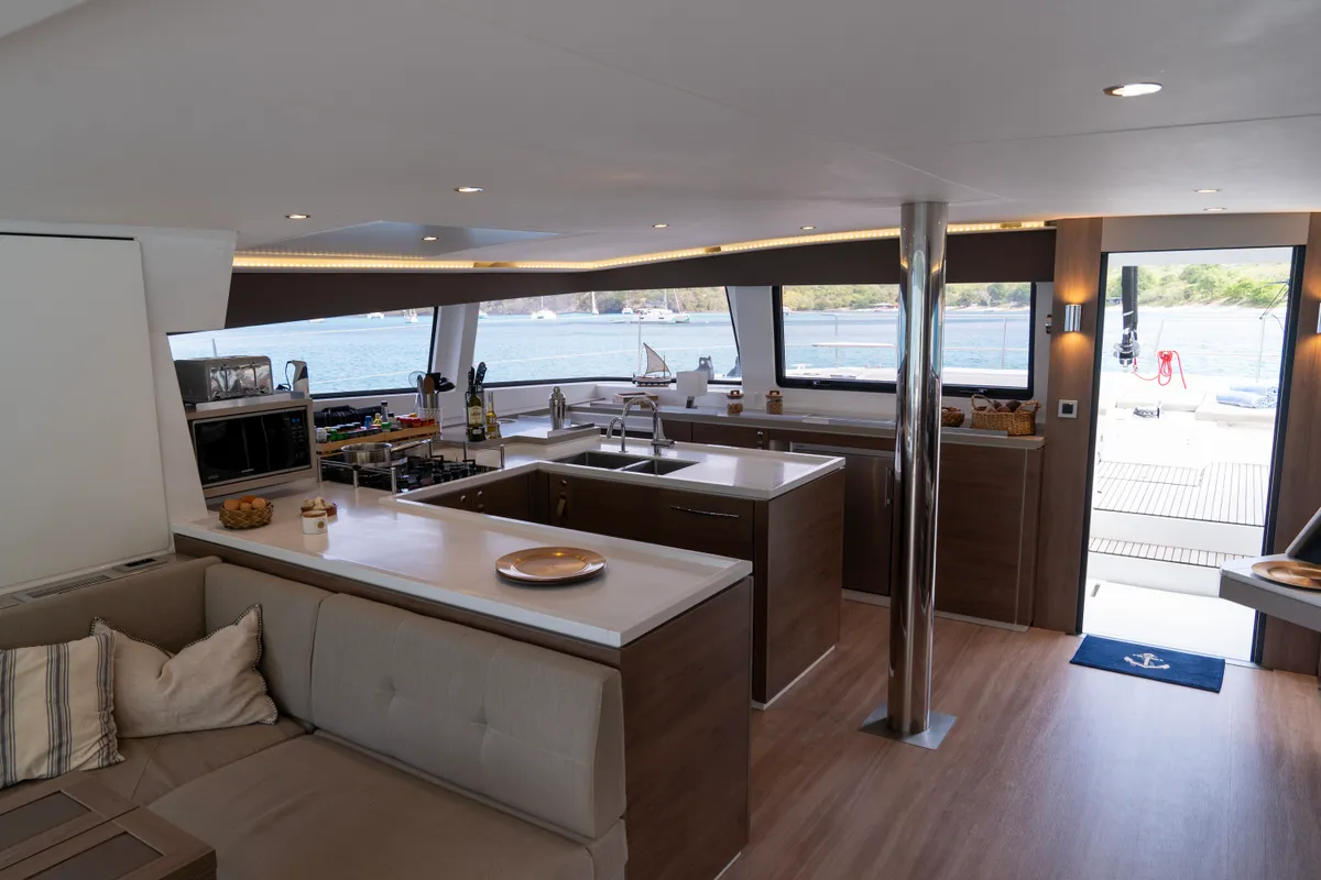 Galley of MIM OCEAN 1, a Bali 5.4 catamaran at Sitges, Spain