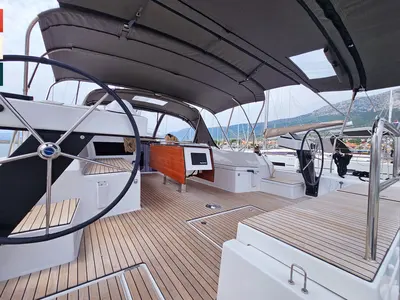 Cockpit of Sonata, a Dufour 470 sailboat at Općina Rogoznica, Croatia