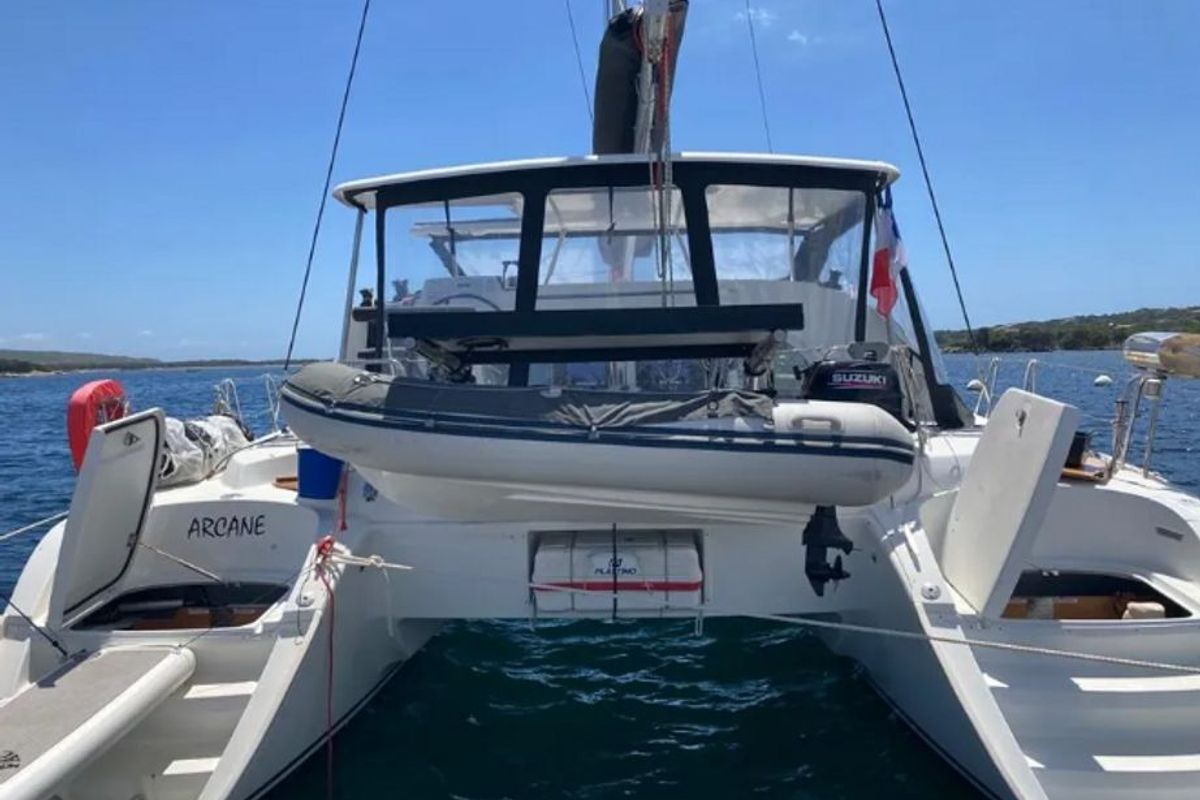 Exterior view of Arcane, a Lagoon 380 catamaran at Le Gosier, France