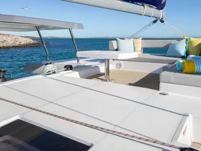 Deck of Moorings 4200/4 Exclusive Plus, a Leopard 42 catamaran at Općina Marina, Croatia