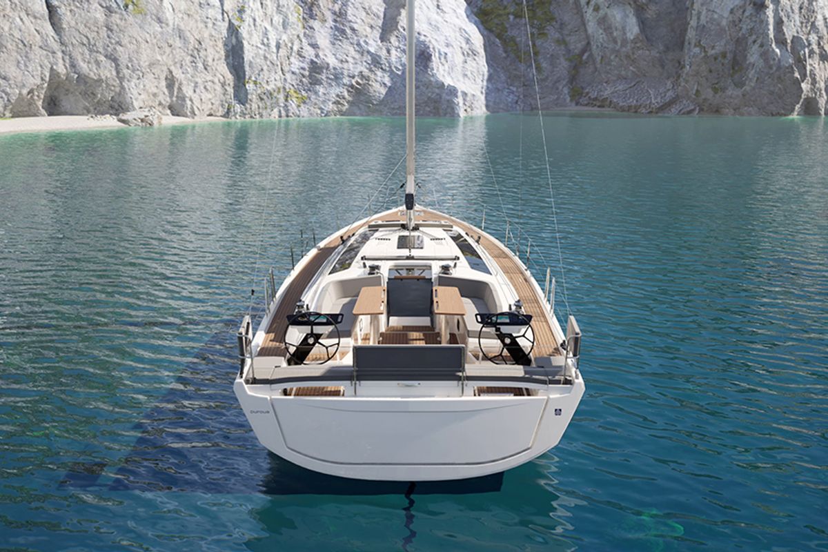 Exterior view of Luna, a Dufour 48 sailboat at Mytikas, Greece