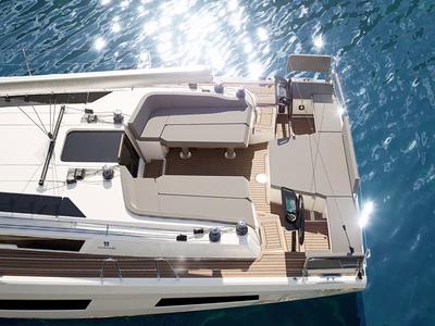 Deck of Luna, a Dufour 48 sailboat at Mytikas, Greece