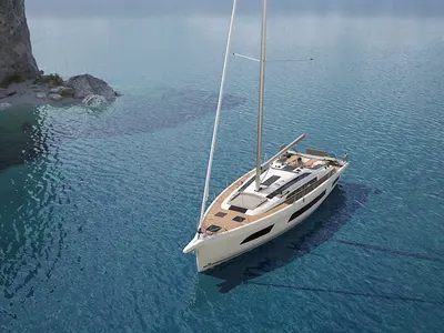 Exterior view of Luna, a Dufour 48 sailboat at Mytikas, Greece