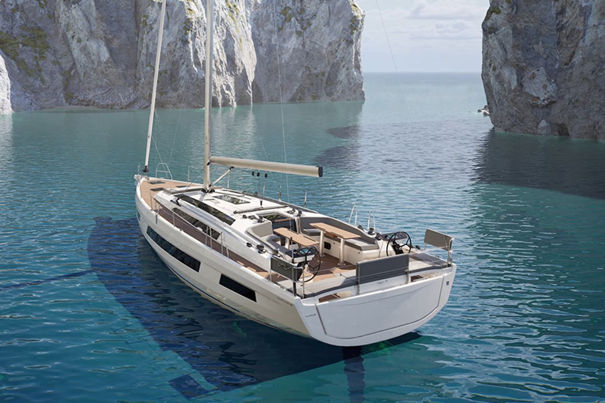 Exterior view of Luna, a Dufour 48 sailboat at Mytikas, Greece