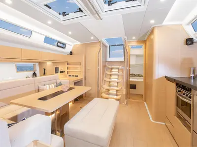Salon of Big Blue, a Hanse Yachts Hanse 508 sailboat at Athens, Greece