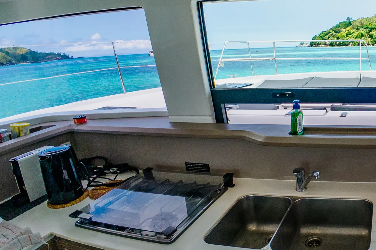 Galley of Premium +, a Bali 4.3 catamaran at Seychelles, Eden Island Marina, Seychelles