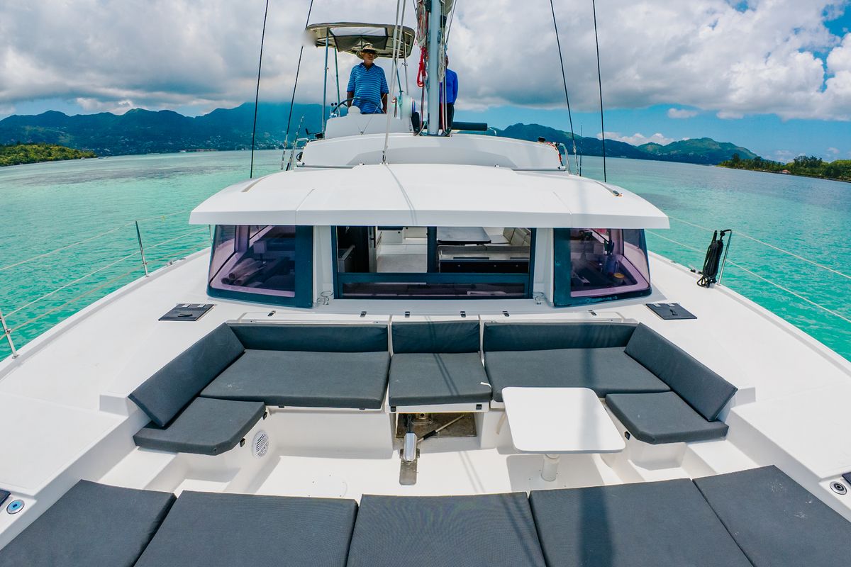 Deck of Premium +, a Bali 4.3 catamaran at Seychelles, Eden Island Marina, Seychelles