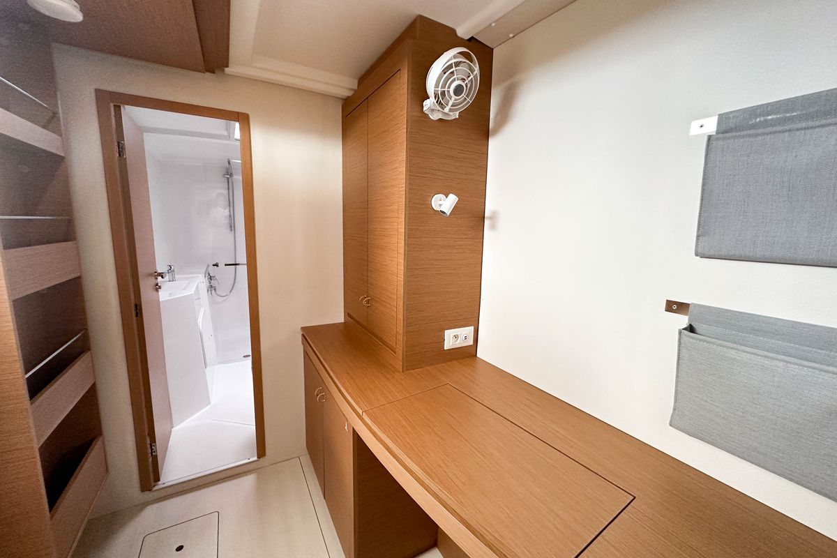 Cabin on Ez Ukutu, a Excess 11 catamaran at Palma de Mallorca, Spain