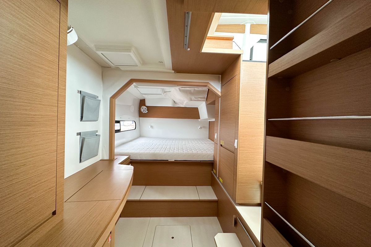 Cabin on Ez Ukutu, a Excess 11 catamaran at Palma de Mallorca, Spain