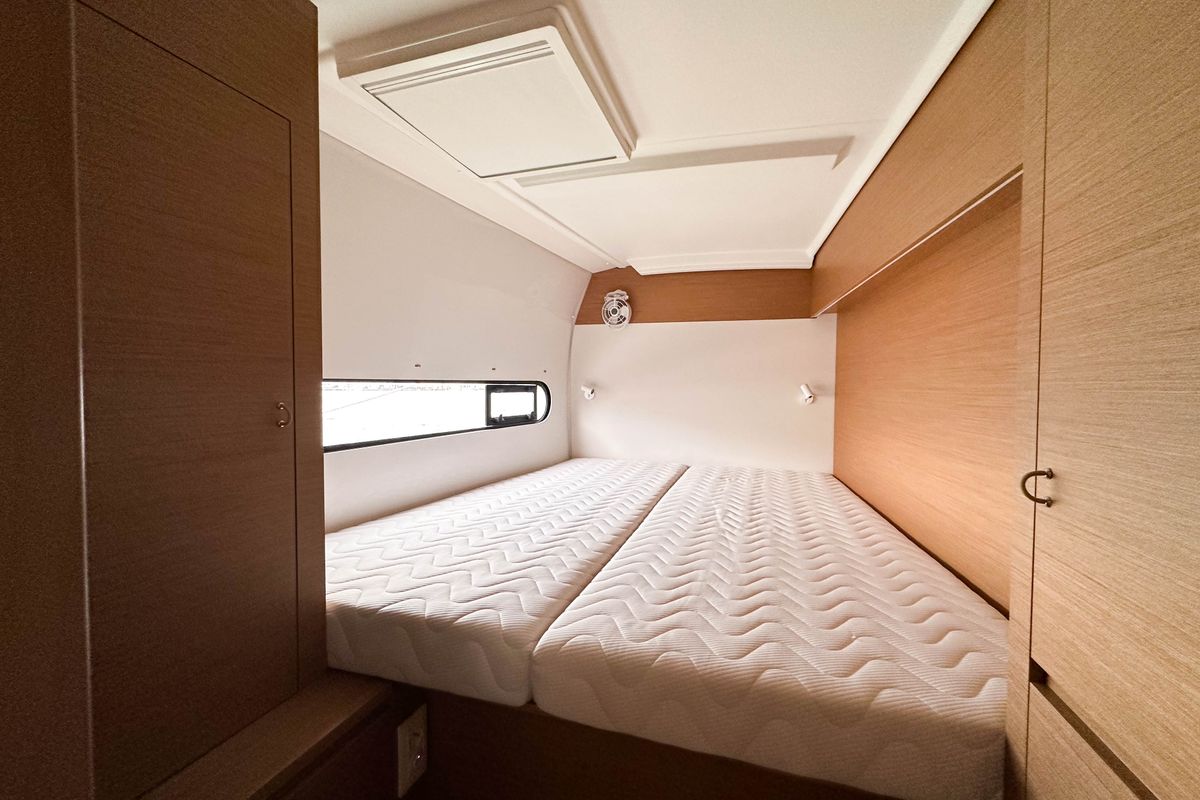 Cabin on Ez Ukutu, a Excess 11 catamaran at Palma de Mallorca, Spain