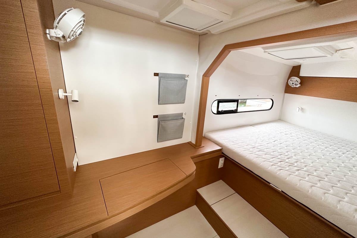 Cabin on Ez Ukutu, a Excess 11 catamaran at Palma de Mallorca, Spain