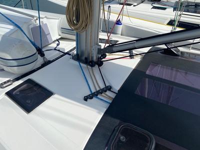 Deck of Virgo, a Dufour 470 sailboat at Olbia, Italy