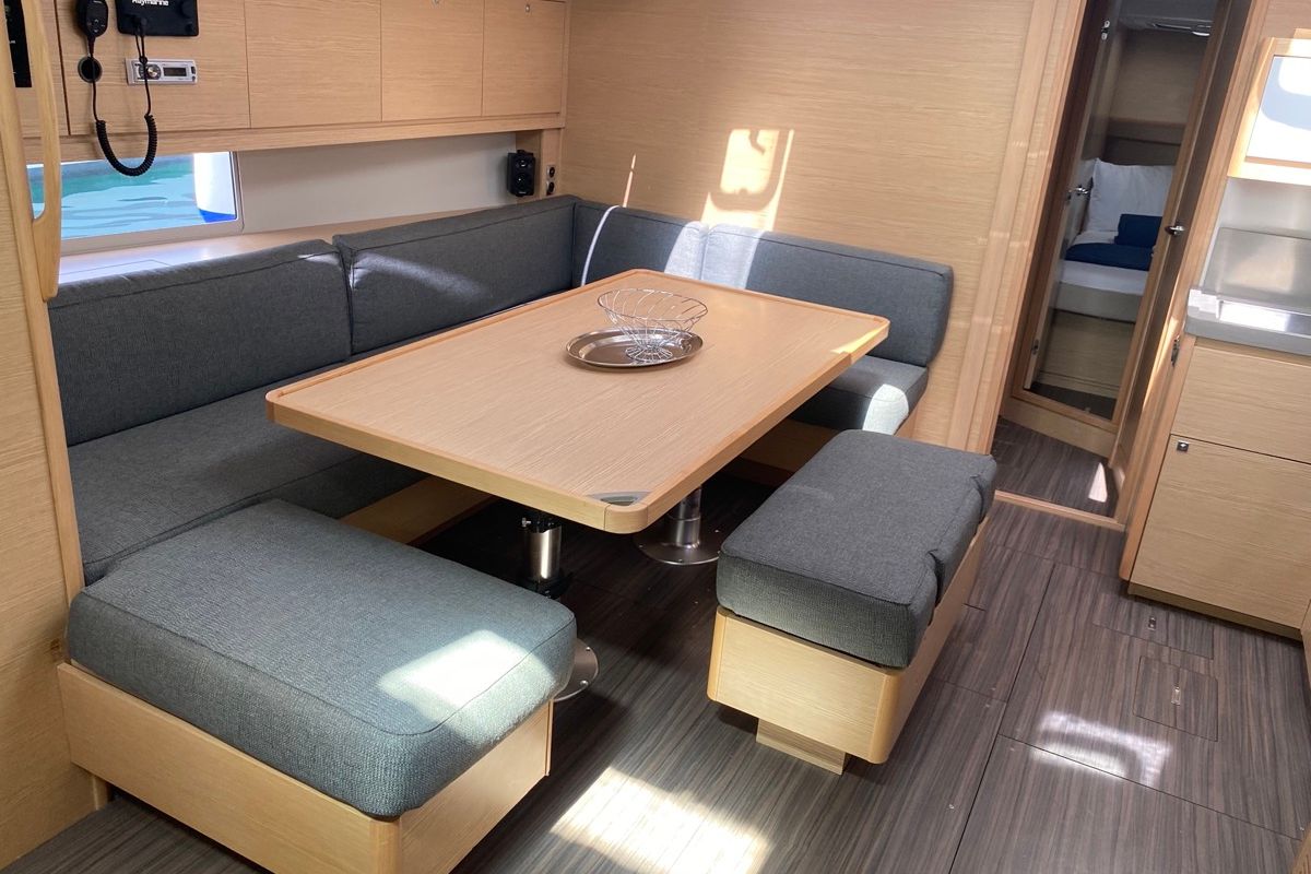 Salon of Virgo, a Dufour 470 sailboat at Olbia, Italy