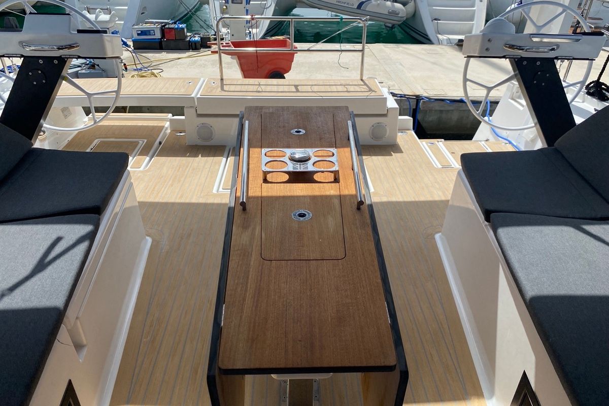 Cockpit of Virgo, a Dufour 470 sailboat at Olbia, Italy