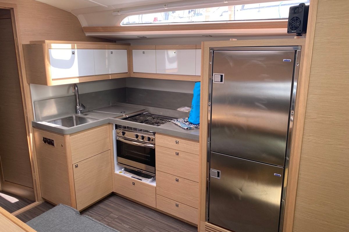 Galley of Virgo, a Dufour 470 sailboat at Olbia, Italy