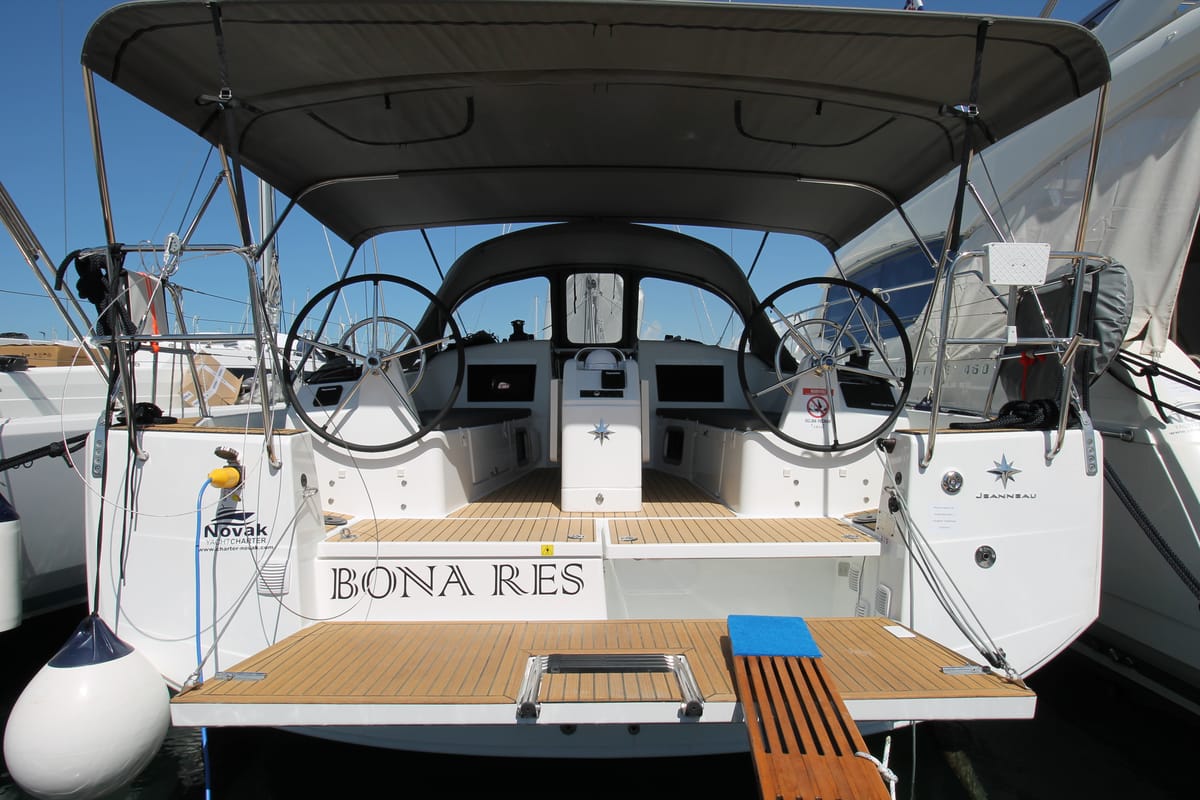Cockpit of Bona Res, a Jeanneau Sun Odyssey 410 sailboat at Grad Biograd na Moru, Croatia