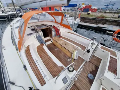 Deck of Athaman, a Delphia Yachts Delphia 47 sailboat at Gdańsk, Poland
