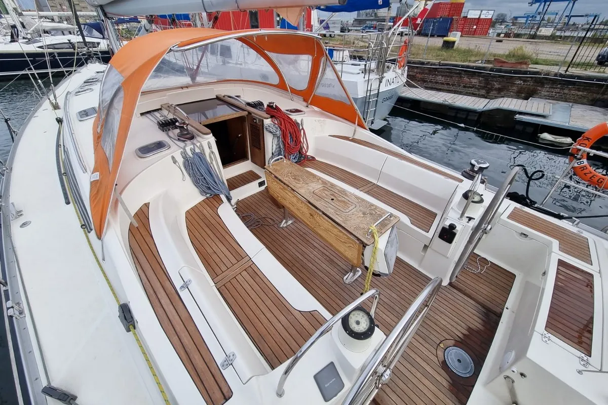 Deck of Athaman, a Delphia Yachts Delphia 47 sailboat at Gdańsk, Poland