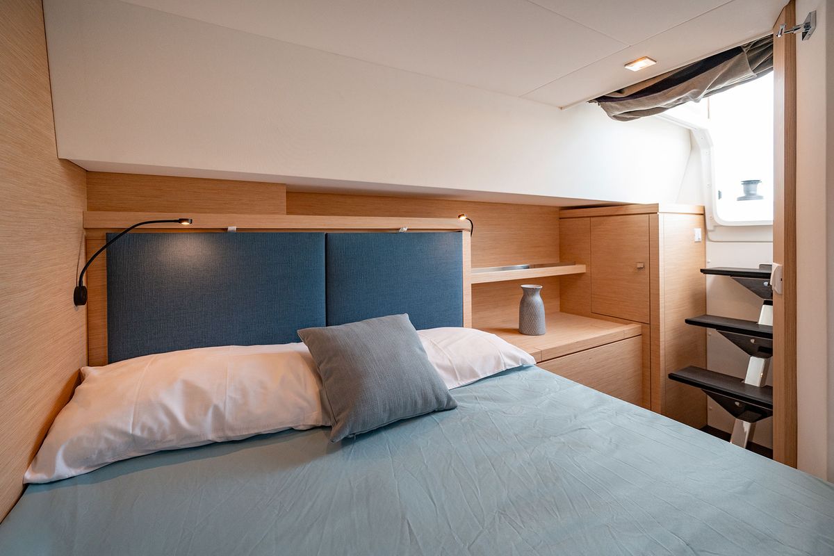 Cabin on Smeralda, a Fountaine Pajot Tanna 47 catamaran at Castellammare di Stabia, Italy