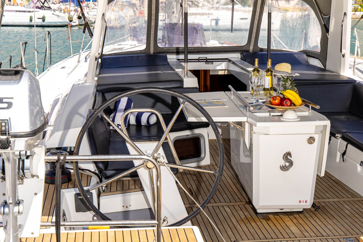 Cockpit of Brando, a Beneteau Oceanis 51.1 sailboat at Municipal Unit of Lefkada, Greece