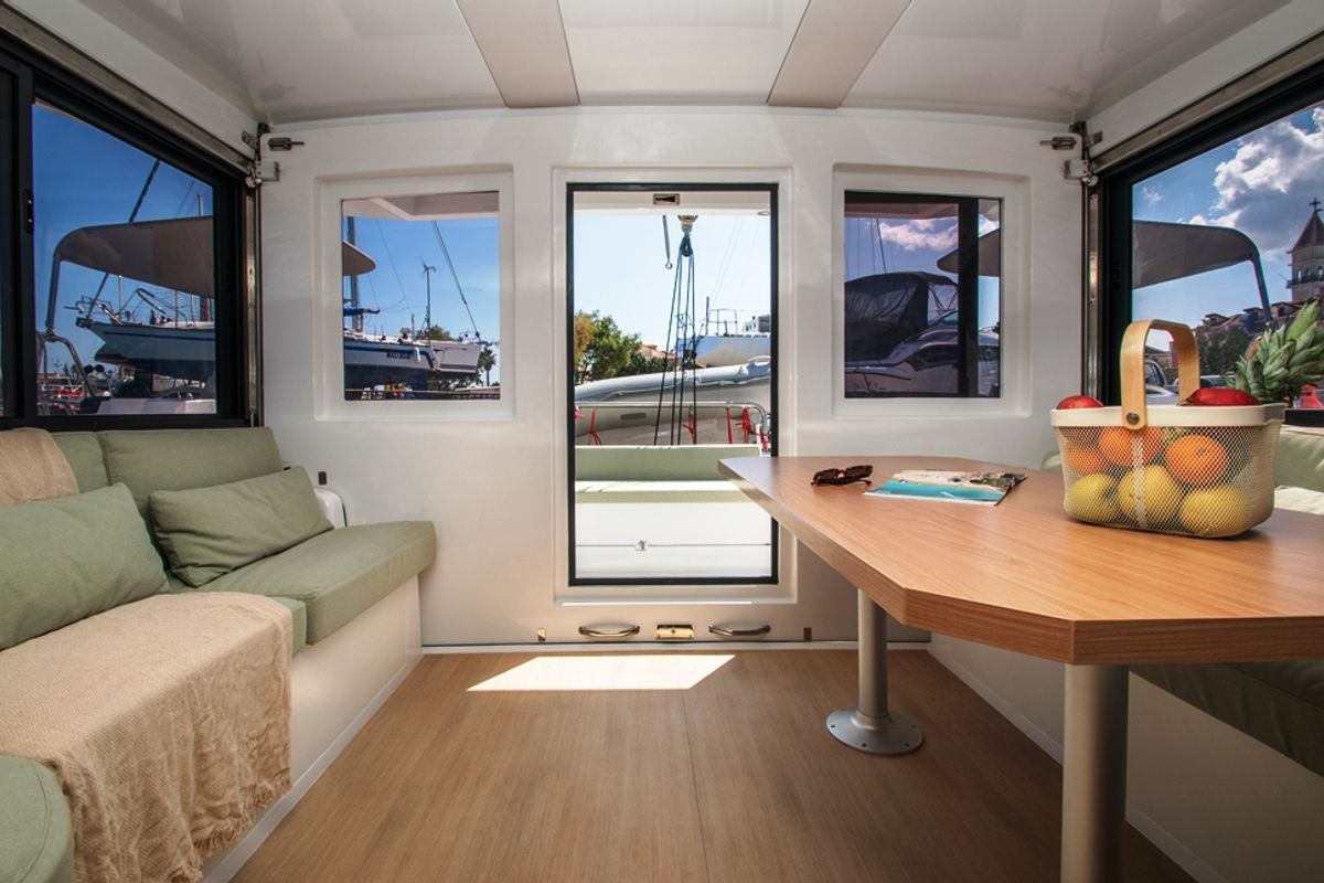 Salon of Skiouros II, a Bali Catspace catamaran at Municipal Unit of Ellomenos, Greece