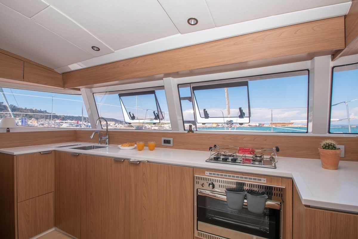 Galley of Skiouros II, a Bali Catspace catamaran at Municipal Unit of Ellomenos, Greece