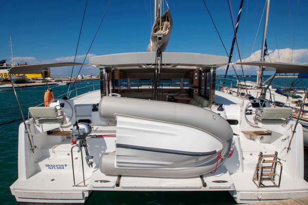 Deck of Skiouros II, a Bali Catspace catamaran at Municipal Unit of Ellomenos, Greece