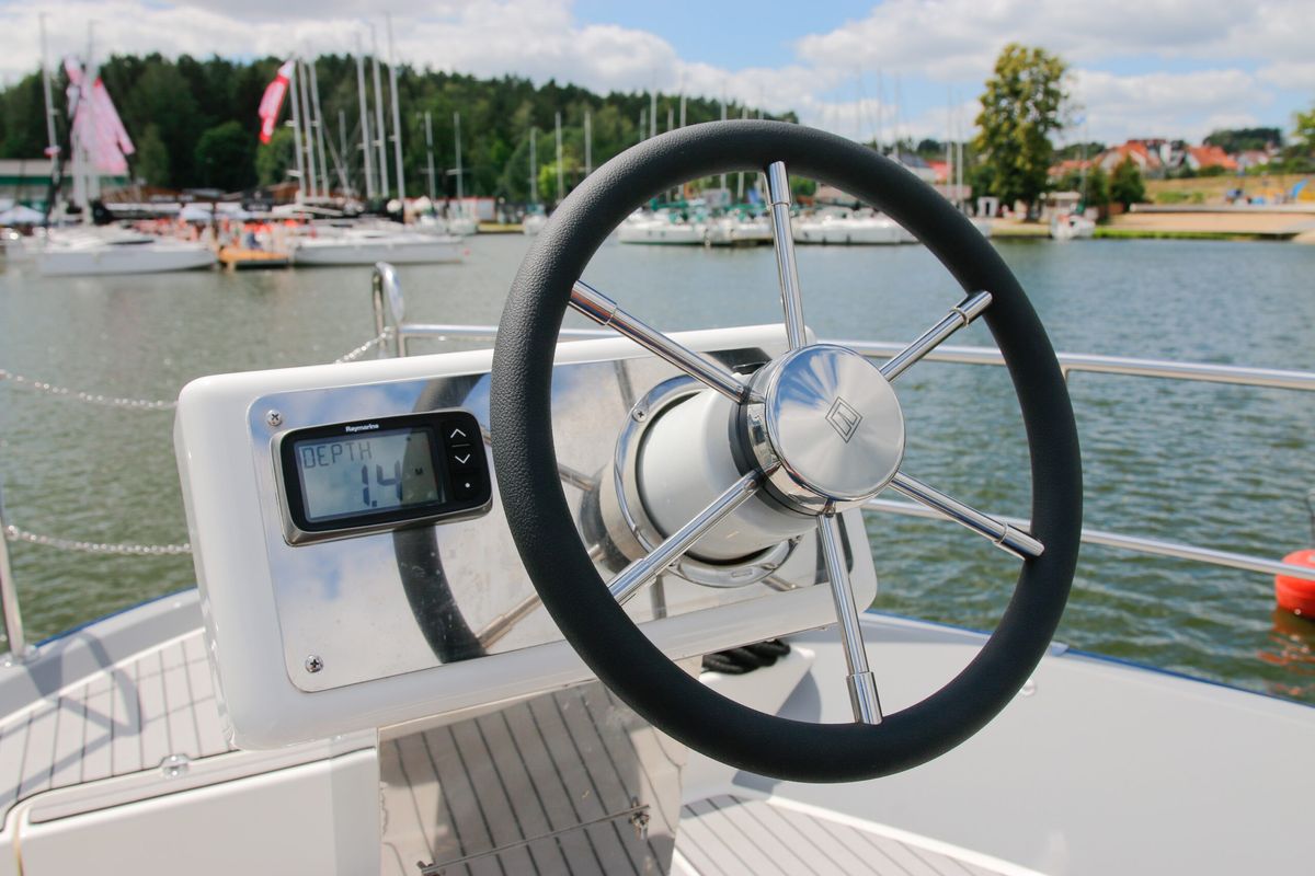 Deck of Nautika 1300 Royal, a Delphia Yachts Nautika 1300 motorboat at Wilkasy, Poland