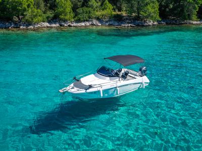 Exterior view of 1239ML, a Galeon Galia 630 motorboat at Mali Lošinj, Croatia
