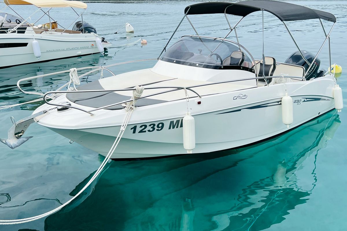 Exterior view of 1239ML, a Galeon Galia 630 motorboat at Mali Lošinj, Croatia