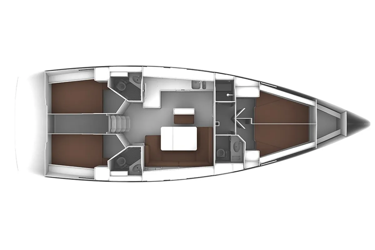 Floor plan of S/Y Kynthia, a Bavaria Cruiser 46 sailboat at Kos, Greece