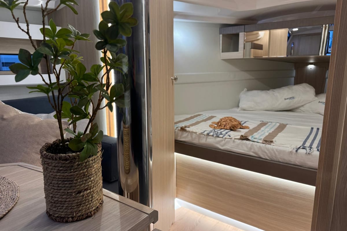 Cabin on ALAS, a Northman Maxus 35 sailboat at Capo d'Orlando, Italy
