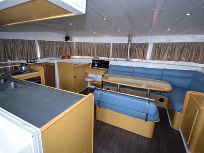 Galley of Rain Dogs, a Lagoon 421 catamaran at Marmaris, Turkey