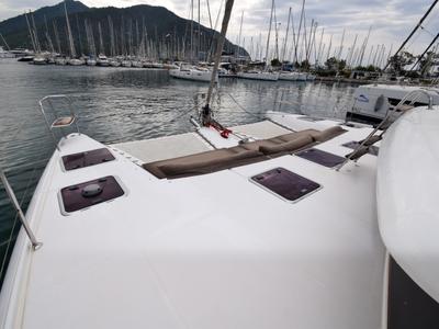 Deck of Rain Dogs, a Lagoon 421 catamaran at Marmaris, Turkey