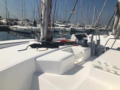 Cockpit of Samothraki 1, a Bali Catspace catamaran at Municipal Unit of Lefkada, Greece